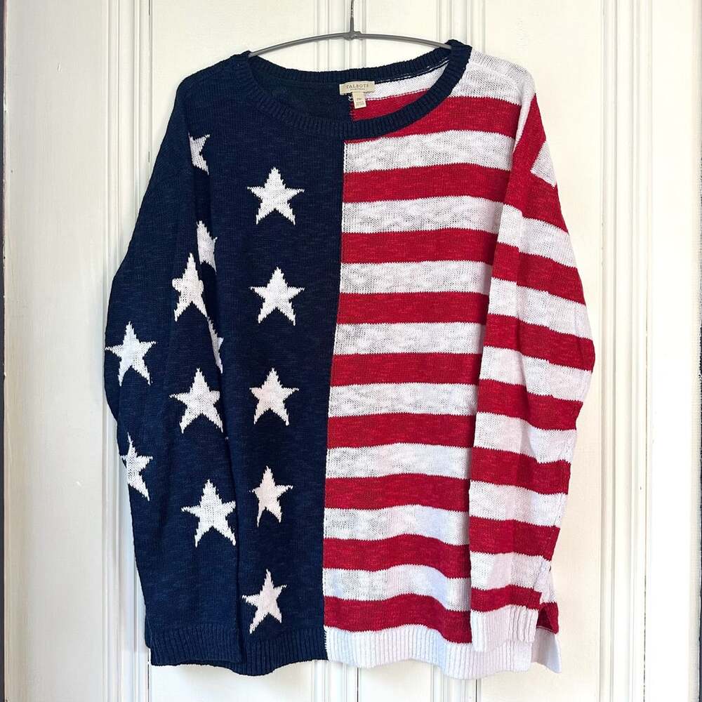 Talbots American Flag Linen & Cotton Sweater, Medium Petite